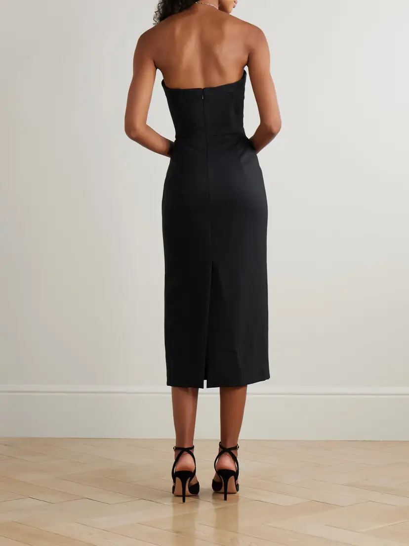 Carolina Herrera Strapless Ruched Wool-blend Midi Dress | Thumbnail 3 Carolina Herrera Strapless Ruched Wool-blend Midi Dress | Thumbnail 3