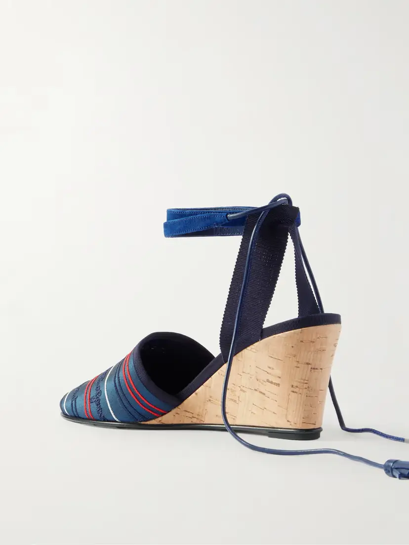 Valentino Garavani La Cruisette 75 Tasseled Embroidered Canvas Wedge Sandals | Thumbnail 3 Valentino Garavani La Cruisette 75 Tasseled Embroidered Canvas Wedge Sandals | Thumbnail 3