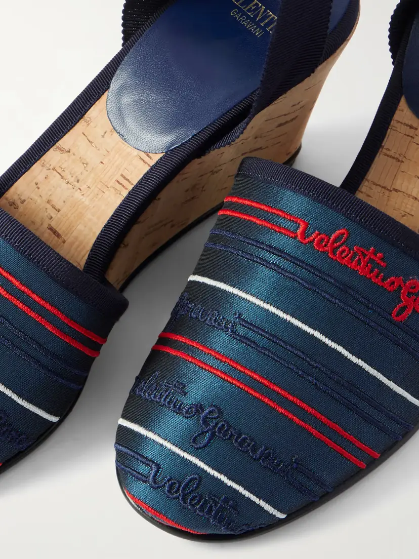 Valentino Garavani La Cruisette 75 Tasseled Embroidered Canvas Wedge Sandals | Thumbnail 4 Valentino Garavani La Cruisette 75 Tasseled Embroidered Canvas Wedge Sandals | Thumbnail 4