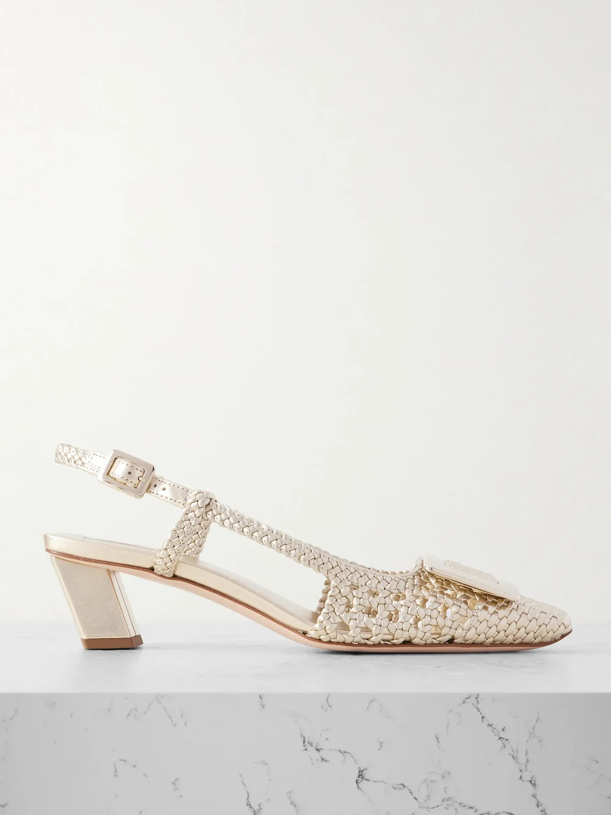 Belle Vivier 45 Braided Metallic Leather Slingback Pumps
