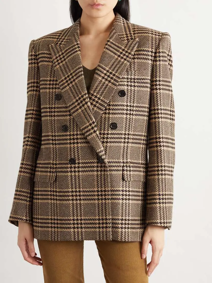 Saint Laurent Double-breasted Checked Silk And Cashmere-blend Blazer | Thumbnail 3