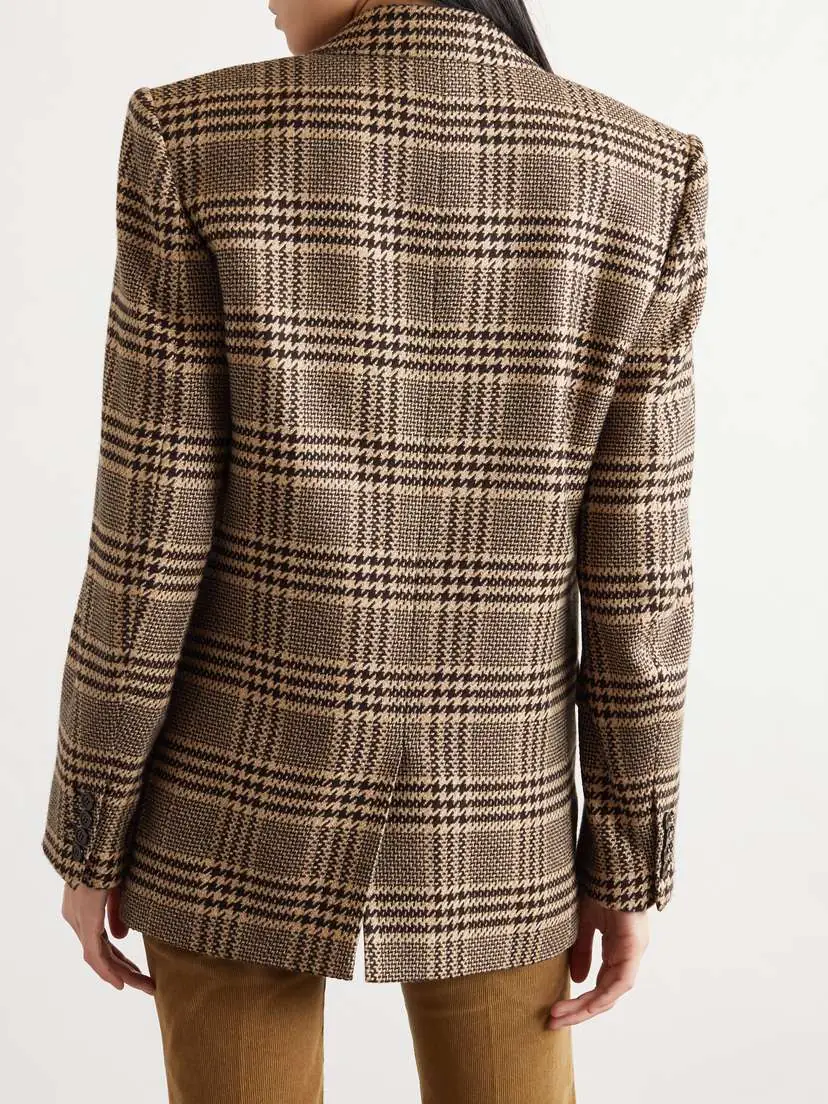 Saint Laurent Double-breasted Checked Silk And Cashmere-blend Blazer | Thumbnail 4