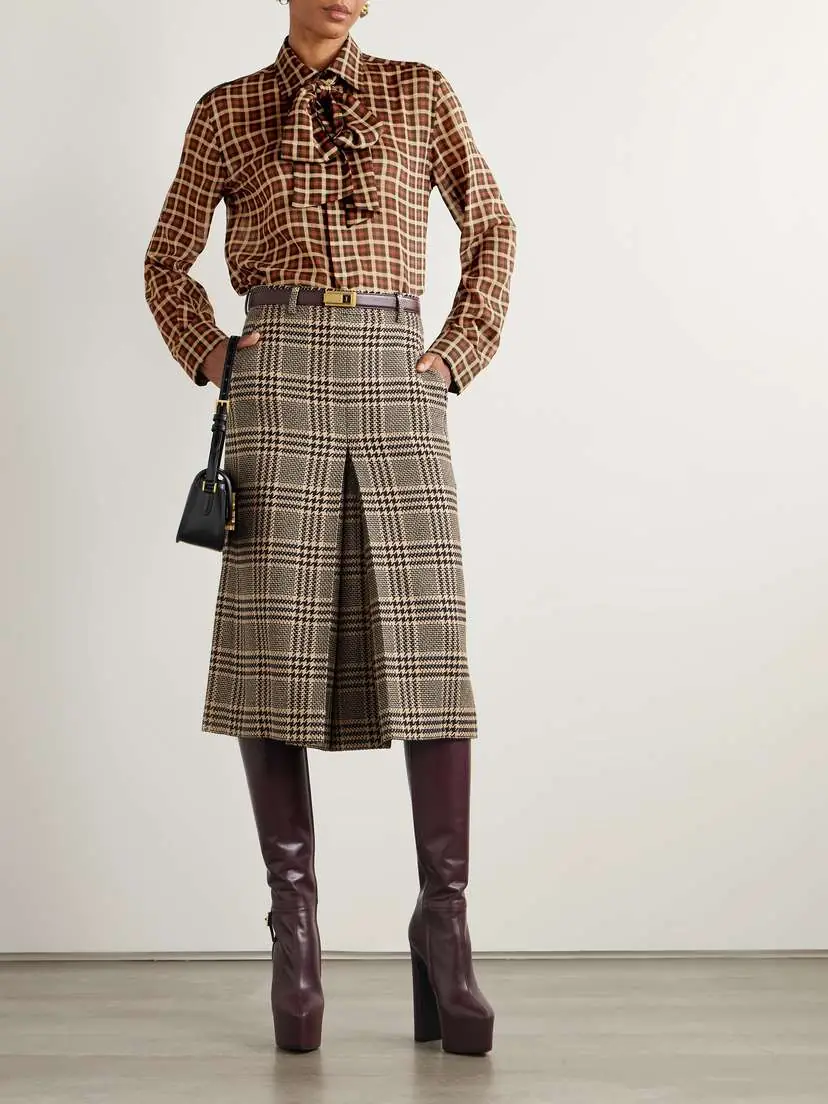 Saint Laurent Pussy-bow Checked Wool Shirt | Thumbnail 2 Saint Laurent Pussy-bow Checked Wool Shirt | Thumbnail 2