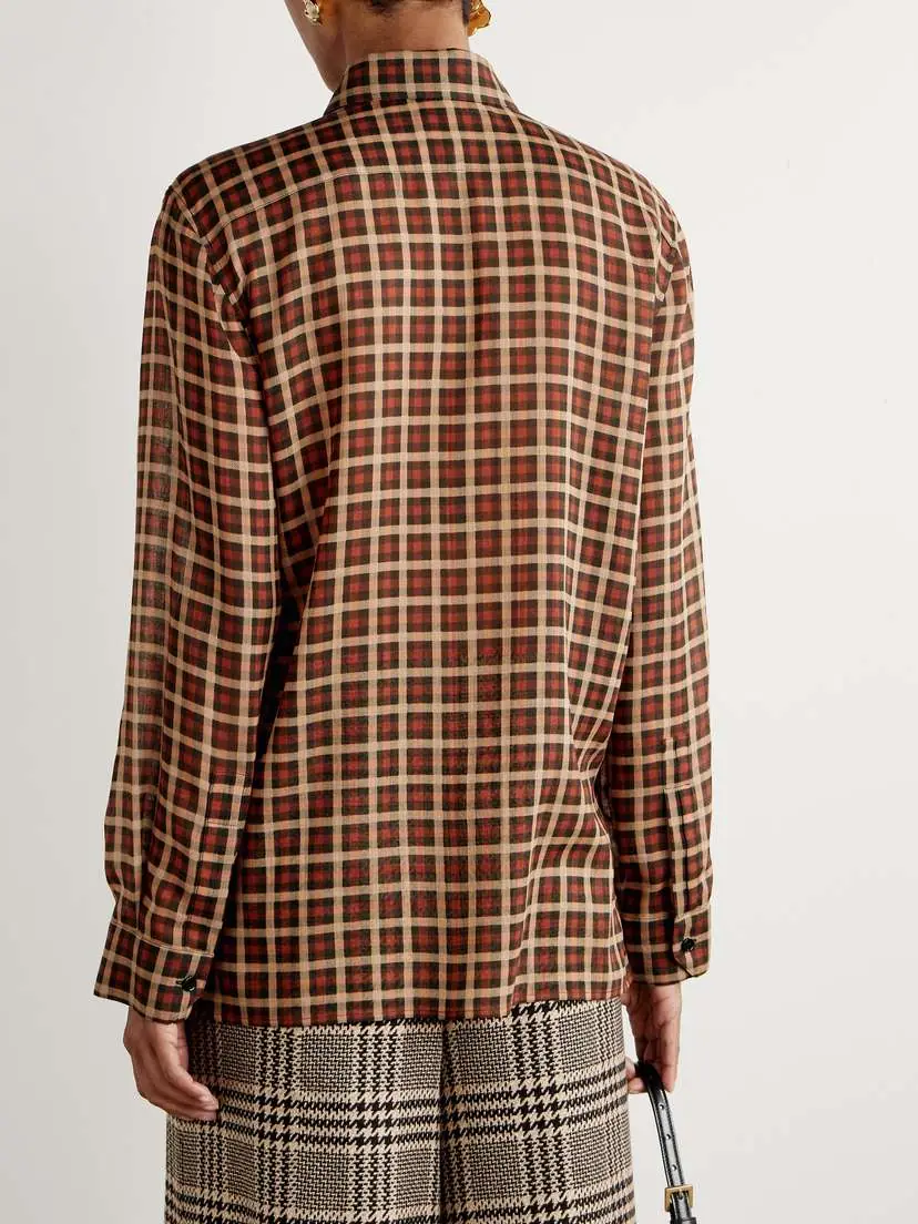 Saint Laurent Pussy-bow Checked Wool Shirt | Thumbnail 4 Saint Laurent Pussy-bow Checked Wool Shirt | Thumbnail 4