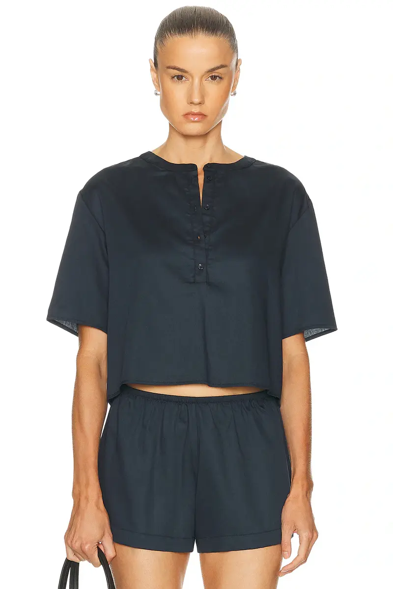 LESET Yoko Short Sleeve Henley Top