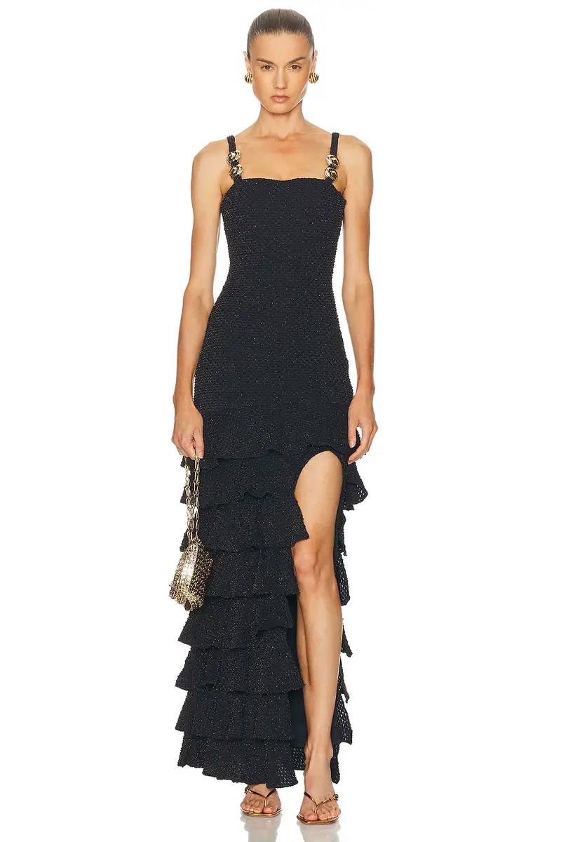 PatBo Gavea Mesh Flutter Midi Dress