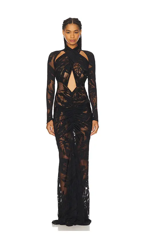 Burnout Jersey Halter Ruched Gown Burnout Jersey Halter Ruched Gown