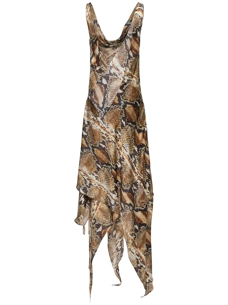 ROBERTO CAVALLI Printed Silk Chiffon Satin Long Dress | Thumbnail 4