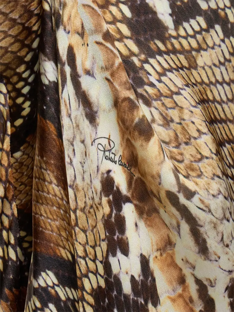 ROBERTO CAVALLI Printed Silk Chiffon Satin Long Dress | Thumbnail 5