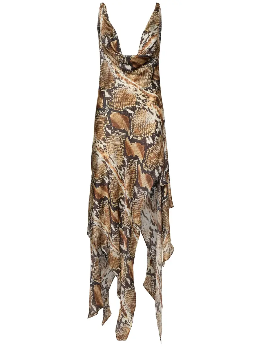 Printed Silk Chiffon Satin Long Dress Printed Silk Chiffon Satin Long Dress