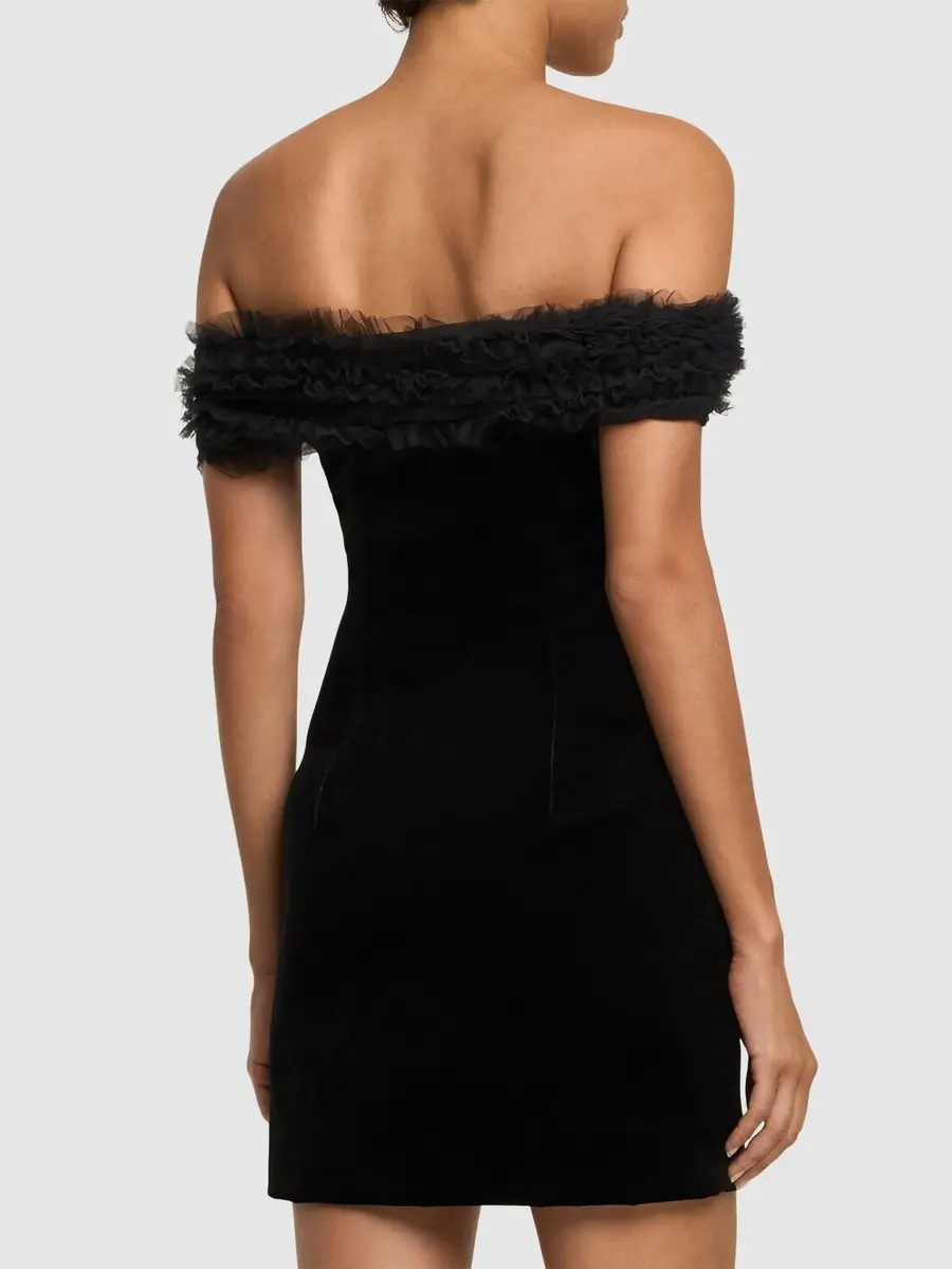 ALESSANDRA RICH Off-the-shoulder Velvet Mini Dress | Thumbnail 3