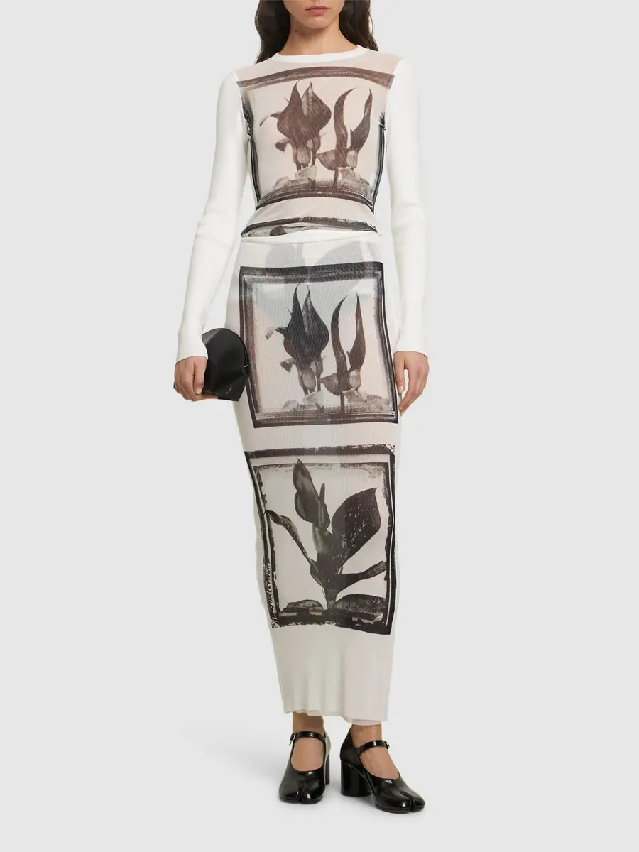 JEAN PAUL GAULTIER Flowers Cadres Printed Mesh Long Skirt | Thumbnail 2