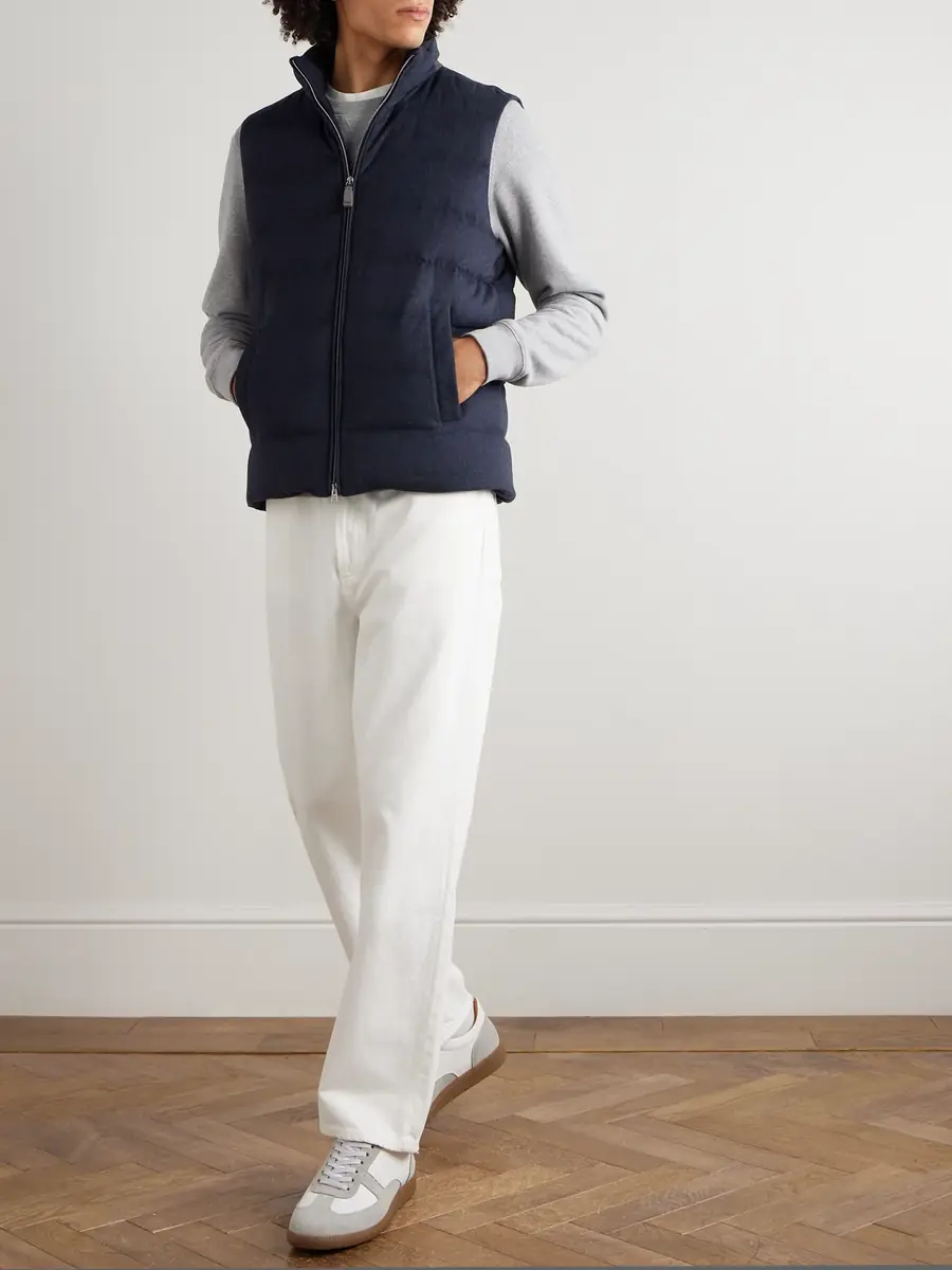 HERNO Suede-Trimmed Quilted Silk and Cashmere-Blend Twill Down Gilet - Men | Thumbnail 2 HERNO Suede-Trimmed Quilted Silk and Cashmere-Blend Twill Down Gilet - Men | Thumbnail 2
