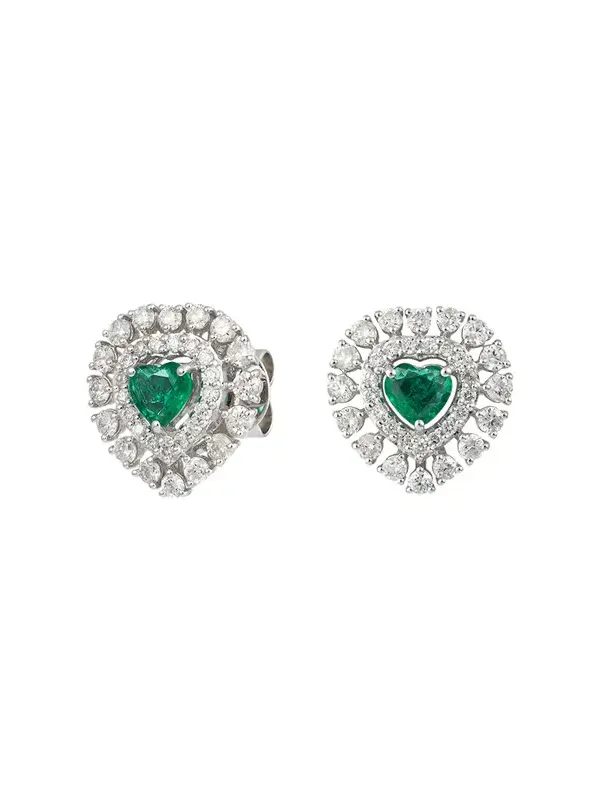 2.24ct Emerald Diamond 18K Gold Heart Cluster Stud Earrings 2.24ct Emerald Diamond 18K Gold Heart Cluster Stud Earrings