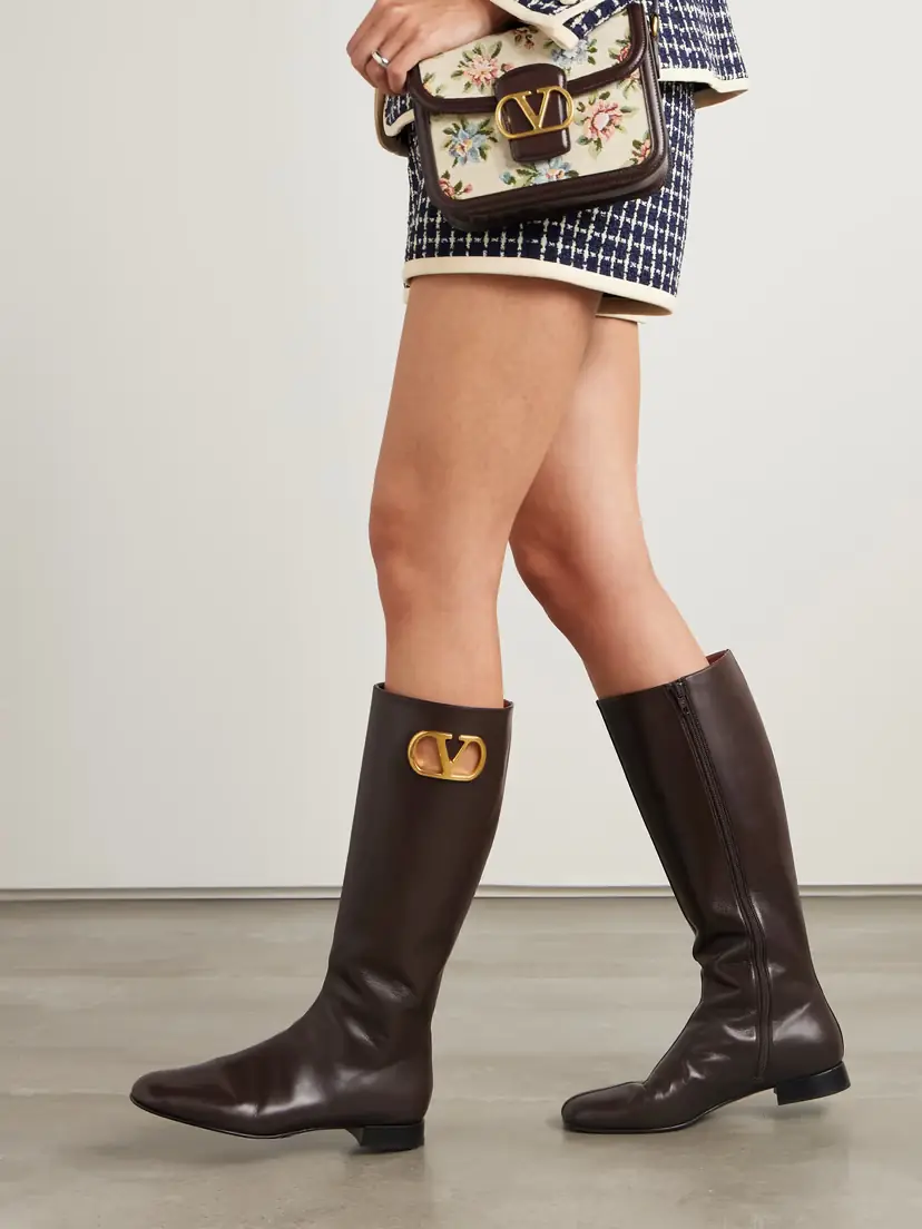 Valentino Garavani Vlogo Embellished Leather Knee Boots | Thumbnail 2