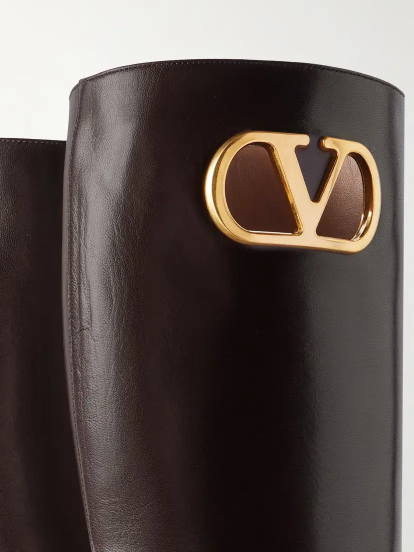 Valentino Garavani Vlogo Embellished Leather Knee Boots | Thumbnail 4