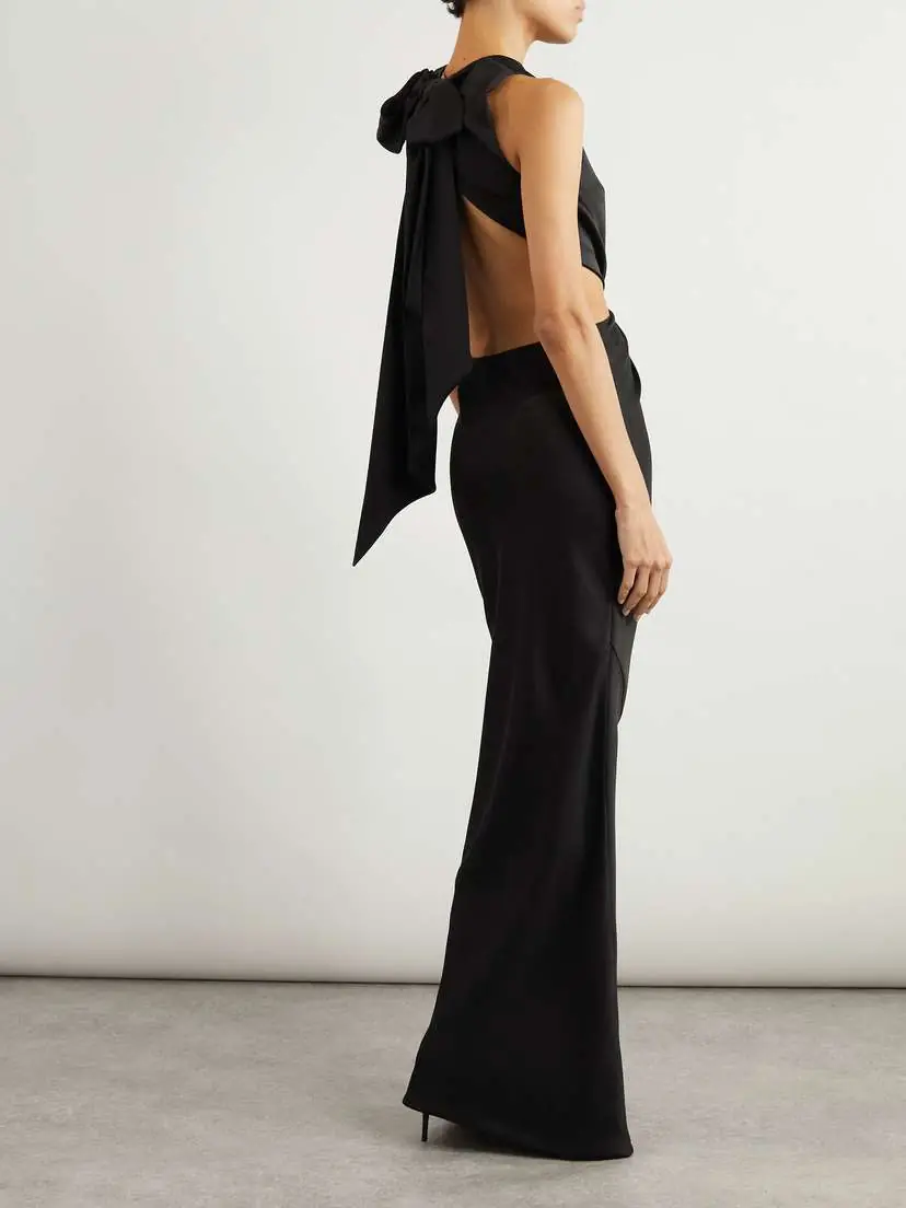 Saint Laurent Bow-detailed Open-back Silk-satin Gown | Thumbnail 3