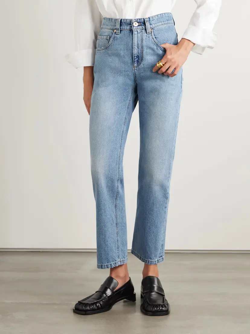 Brunello Cucinelli Bead-embellished Cropped Straight-leg Jeans | Thumbnail 3