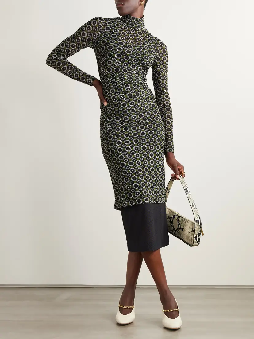 Dries Van Noten Layered Printed Mesh Turtleneck Midi Dress | Thumbnail 2
