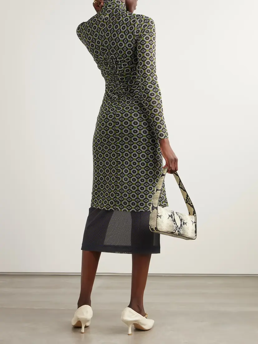 Dries Van Noten Layered Printed Mesh Turtleneck Midi Dress | Thumbnail 3