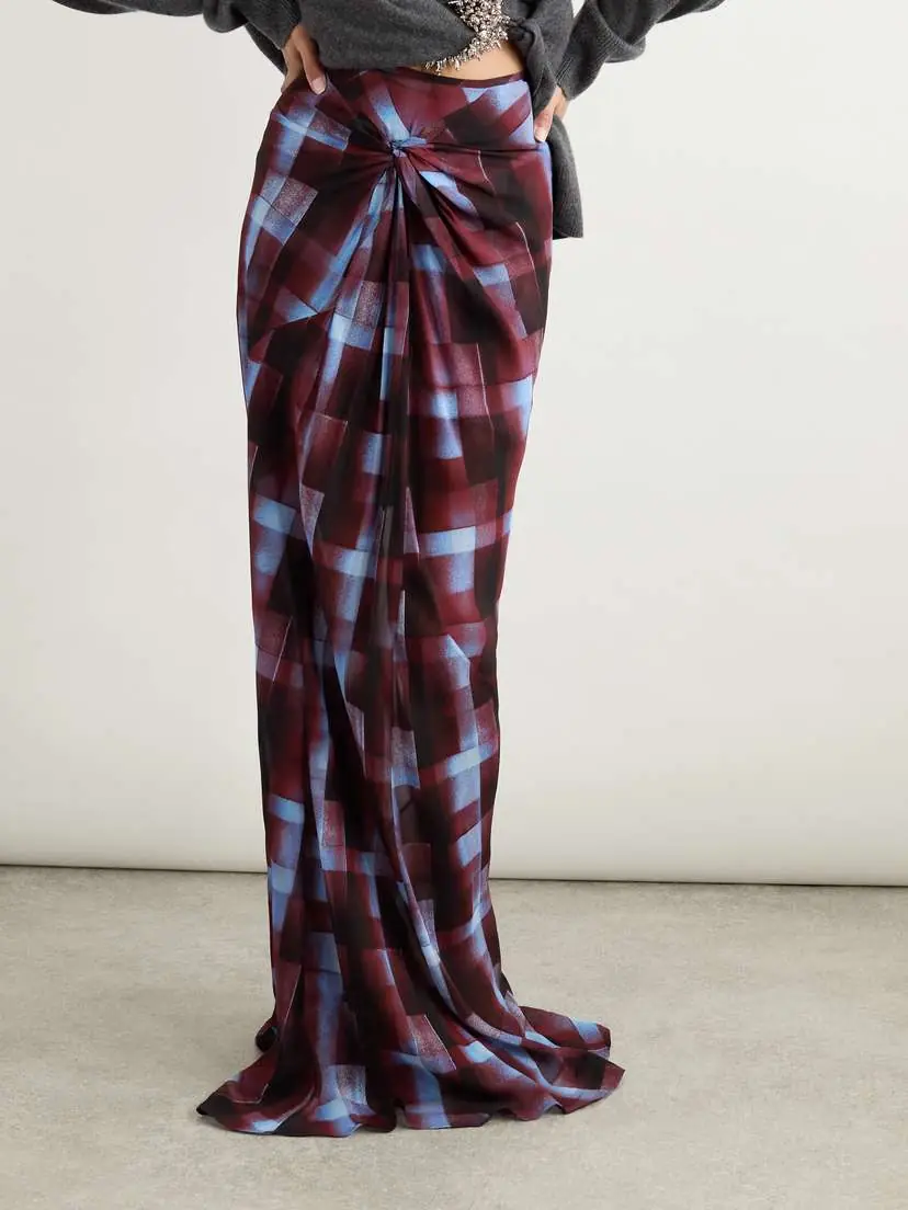 Dries Van Noten Gathered Checked Chiffon Maxi Skirt | Thumbnail 3 Dries Van Noten Gathered Checked Chiffon Maxi Skirt | Thumbnail 3