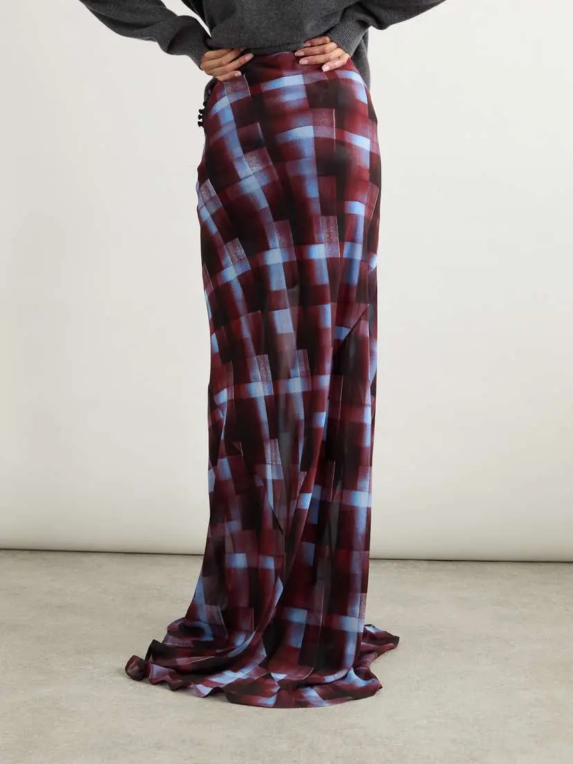 Dries Van Noten Gathered Checked Chiffon Maxi Skirt | Thumbnail 4 Dries Van Noten Gathered Checked Chiffon Maxi Skirt | Thumbnail 4
