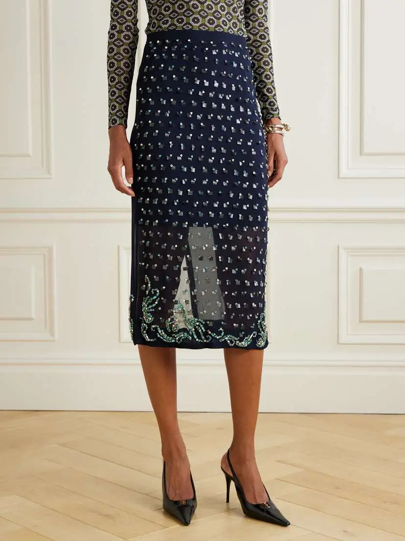 Dries Van Noten Embellished Chiffon Midi Skirt | Thumbnail 3 Dries Van Noten Embellished Chiffon Midi Skirt | Thumbnail 3