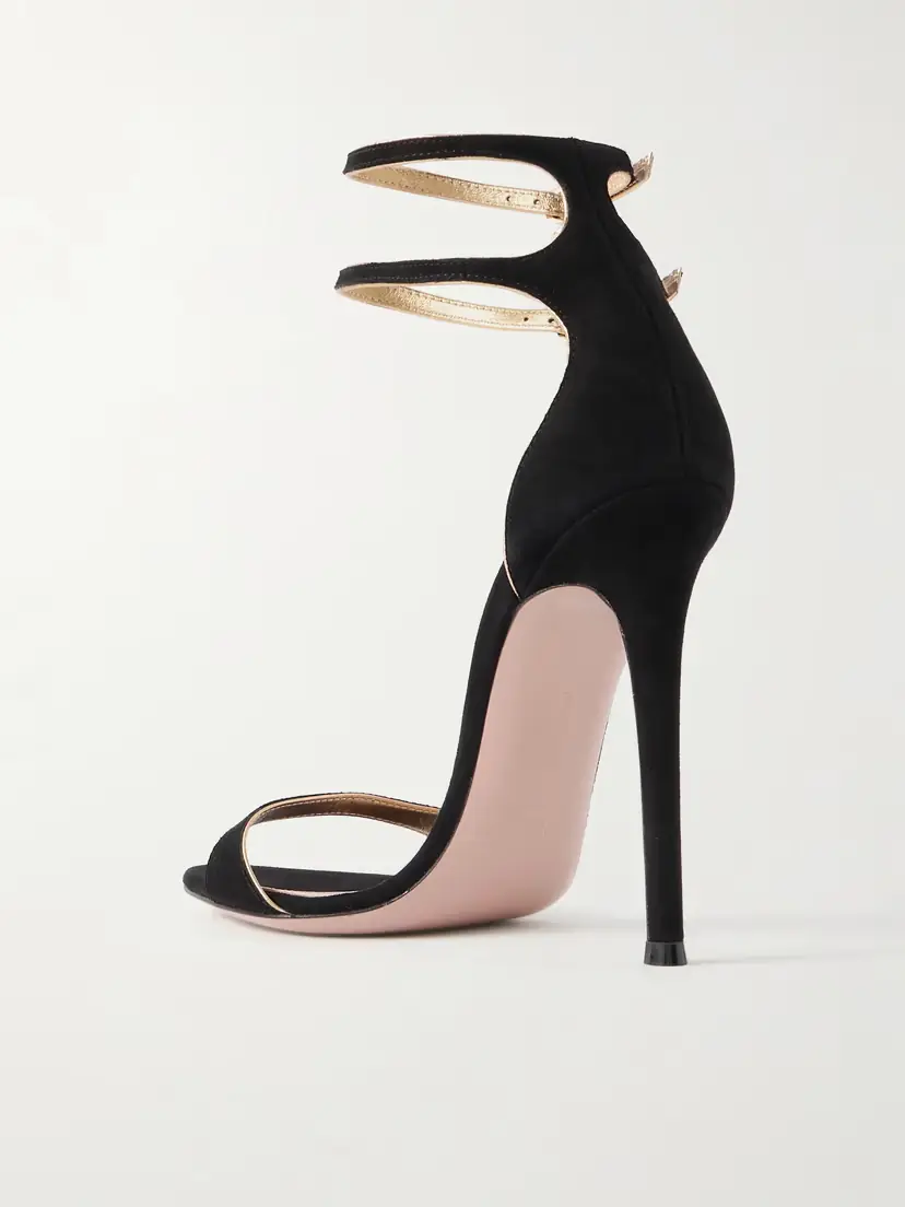Gianvito Rossi 110 Metallic Leather-trimmed Suede Sandals | Thumbnail 3