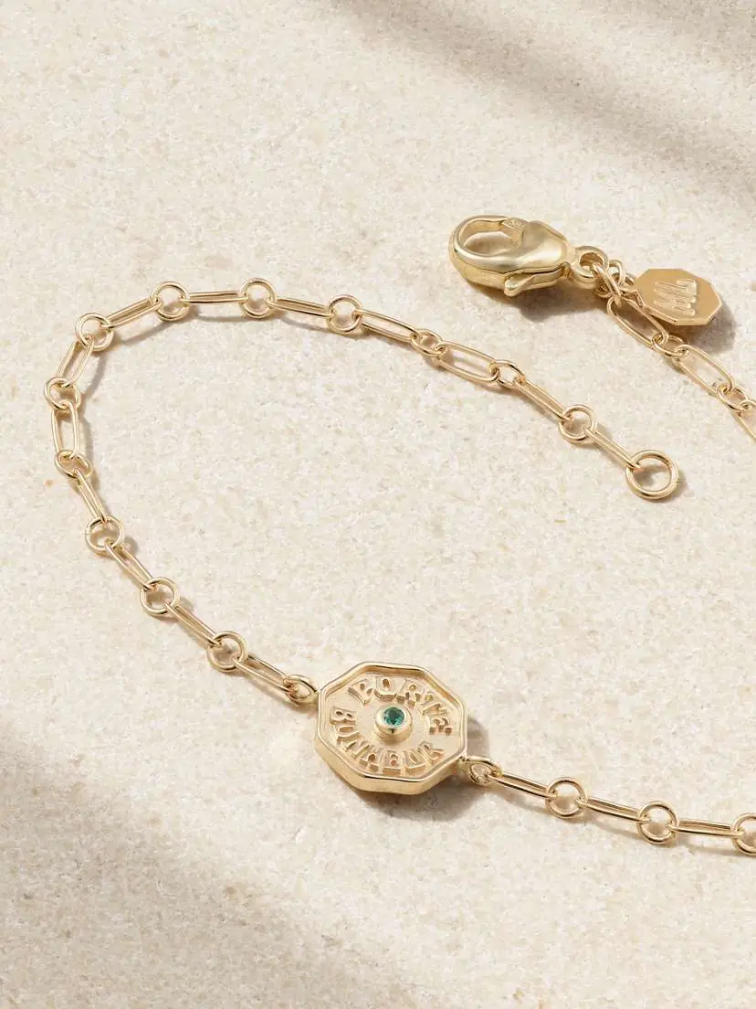 Marlo Laz Wee Porte Bonheur Coin 14-karat Gold Emerald Bracelet | Thumbnail 3