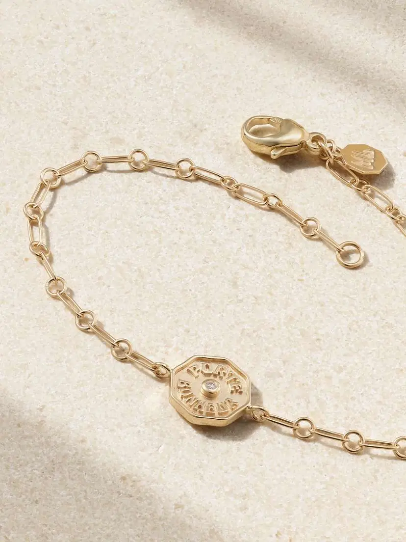 Marlo Laz Wee Porte Bonheur Coin 14-karat Gold, Enamel And Diamond Bracelet | Thumbnail 3
