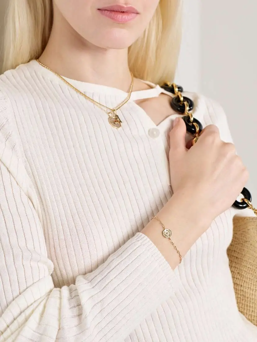 Marlo Laz Wee Porte Bonheur Coin 14-karat Gold, Enamel And Diamond Bracelet | Thumbnail 4