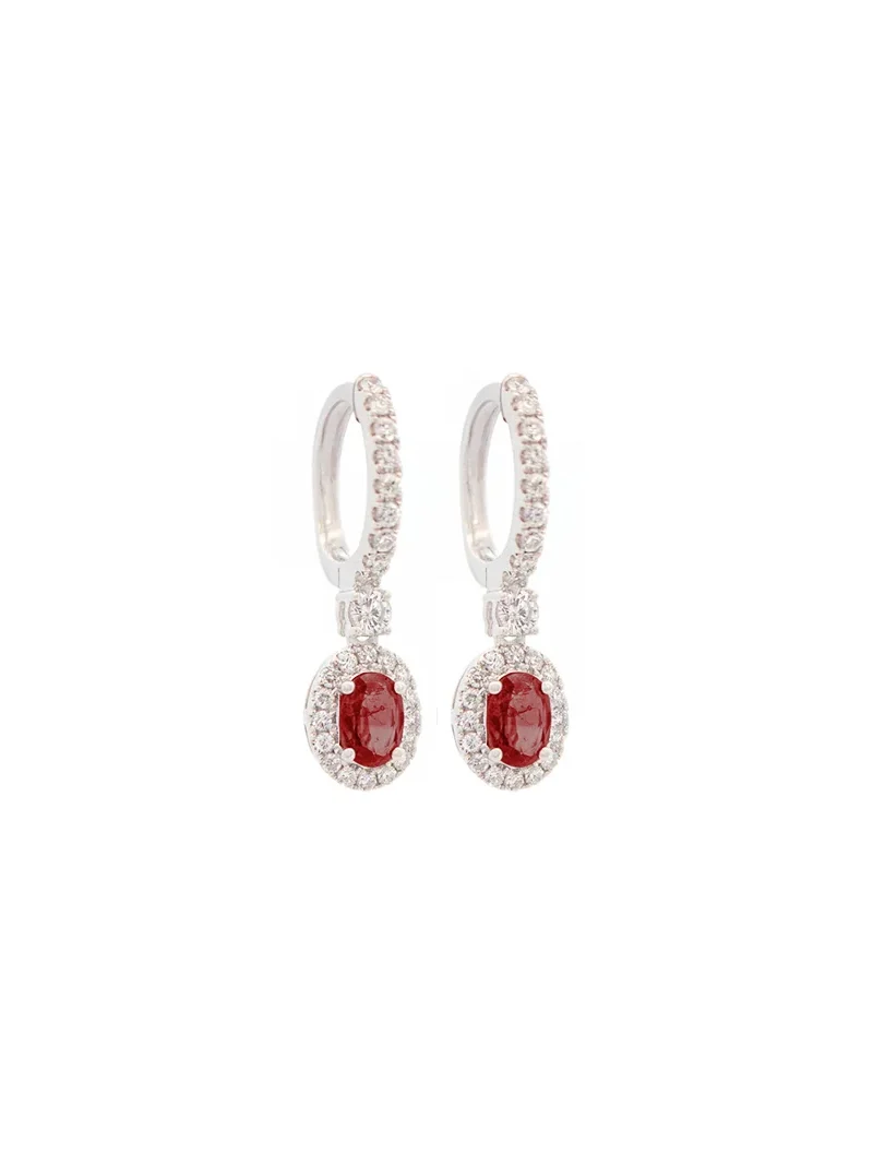 1.62ct Diamond Ruby 18K Gold Halo Dangle Drop Earrings 1.62ct Diamond Ruby 18K Gold Halo Dangle Drop Earrings