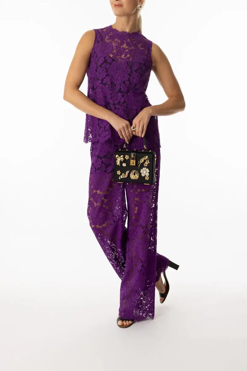 Dolce & Gabbana Flare Floral Logo Lace Pants | Thumbnail 3