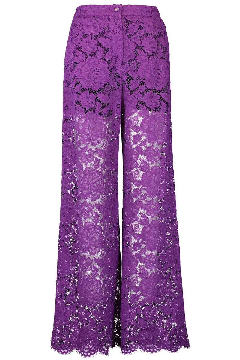 Dolce & Gabbana Flare Floral Logo Lace Pants | Image 1 Dolce & Gabbana Flare Floral Logo Lace Pants | Image 1