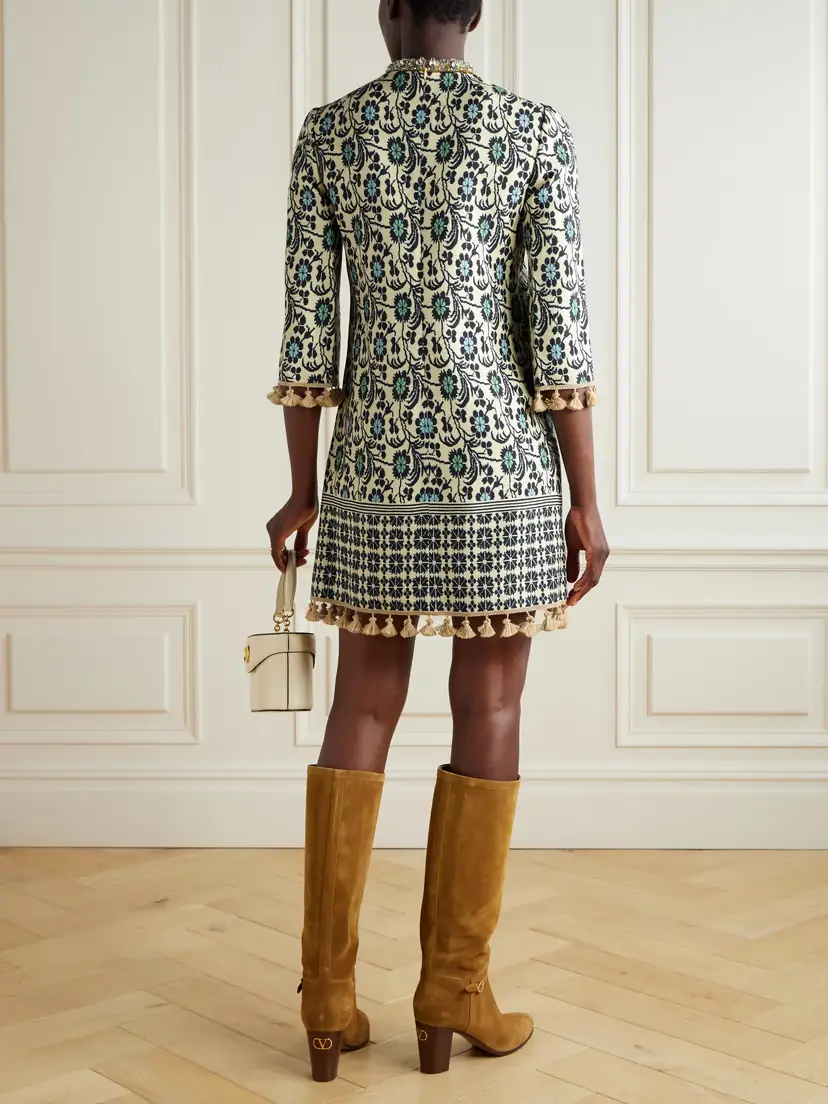 Valentino Garavani Embellished Tasseled Jacquard Mini Dress | Thumbnail 3 Valentino Garavani Embellished Tasseled Jacquard Mini Dress | Thumbnail 3