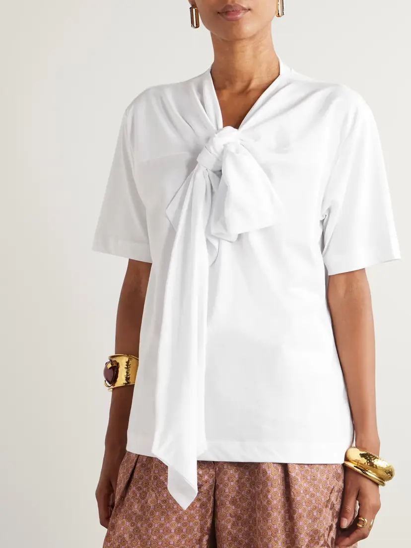 Dries Van Noten Bow-detailed Organic Cotton-jersey Blouse | Thumbnail 3