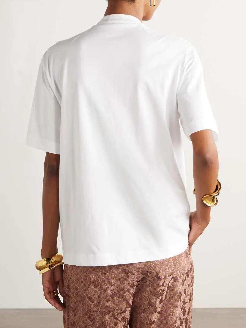 Dries Van Noten Bow-detailed Organic Cotton-jersey Blouse | Thumbnail 4
