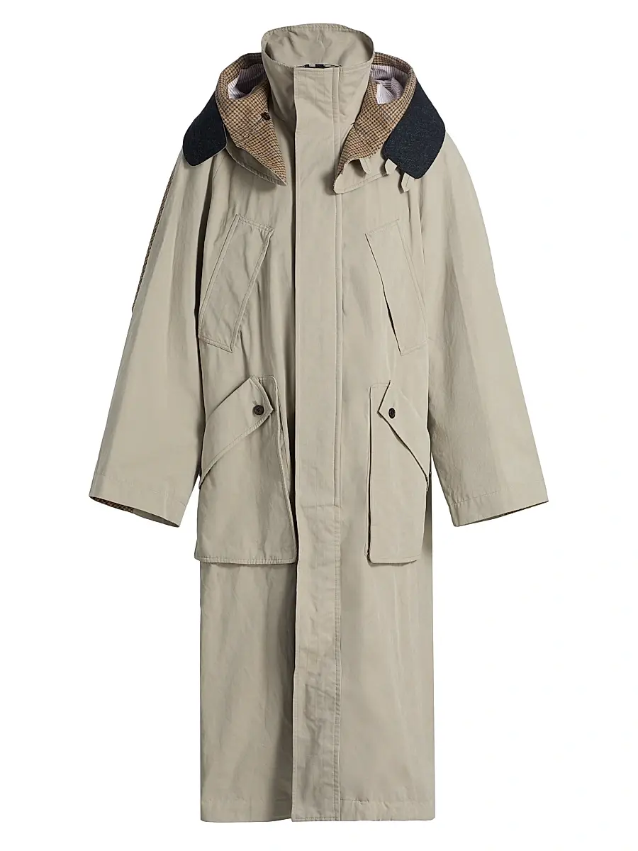 Thom Browne Men's Waxed Cotton Hooded Parka - Khaki - Size Large | Image 1 Thom Browne Men's Waxed Cotton Hooded Parka - Khaki - Size Large | Image 1