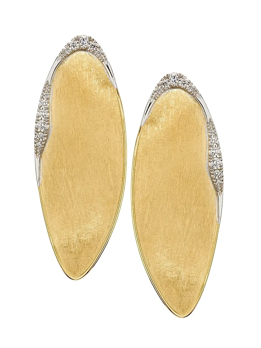 MARCO BICEGO Women's Lunaria Twist Two-Tone 18K Gold & 0.53 TCW Diamond Elongated Oval Stud Earrings