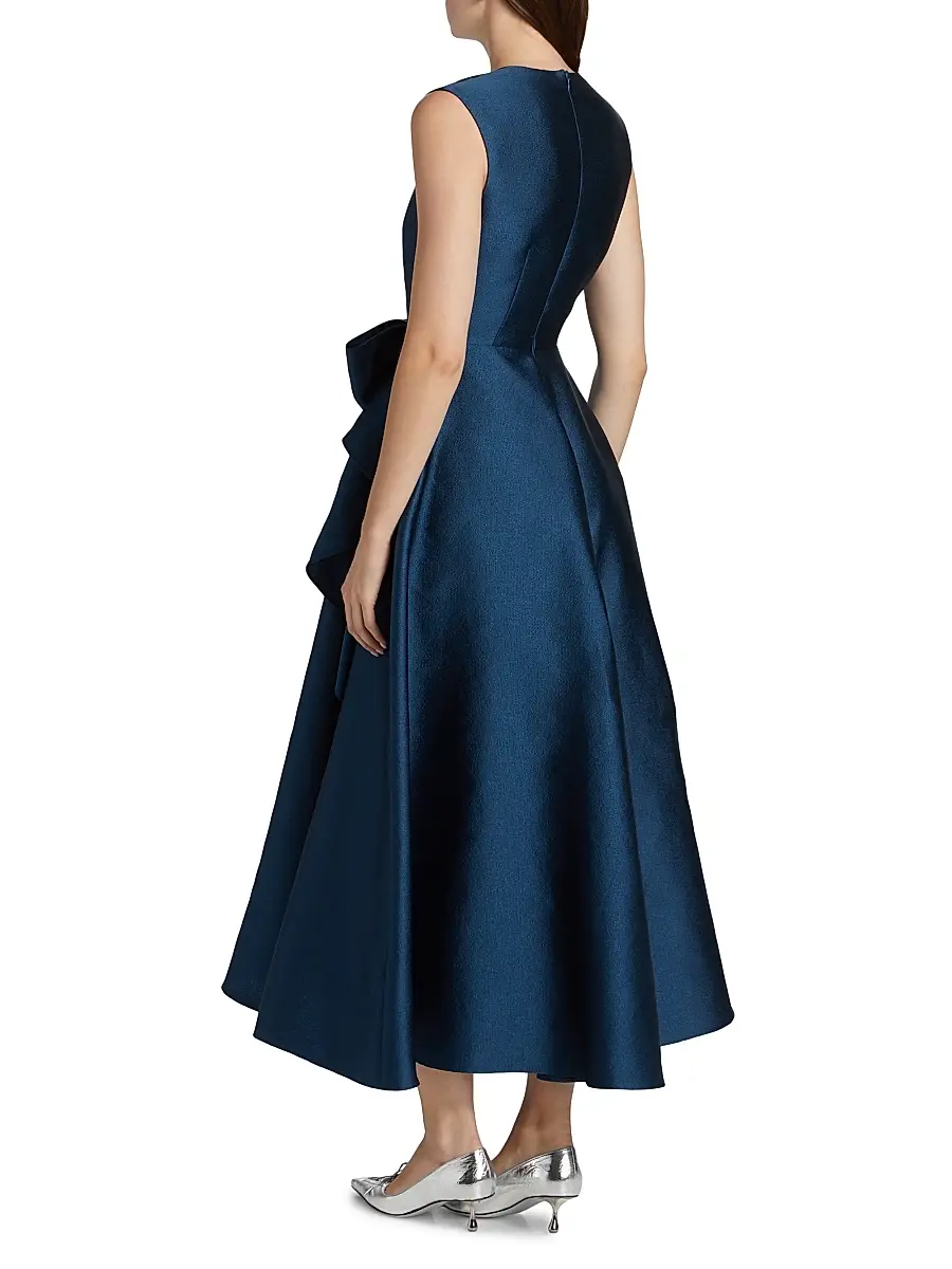 Shoshanna Women's Leo Textured Satin Bow Midi-Dress | Thumbnail 5 Shoshanna Women's Leo Textured Satin Bow Midi-Dress | Thumbnail 5