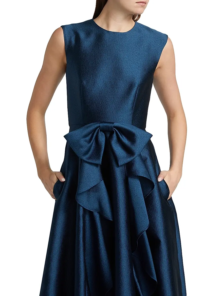 Shoshanna Women's Leo Textured Satin Bow Midi-Dress | Thumbnail 6 Shoshanna Women's Leo Textured Satin Bow Midi-Dress | Thumbnail 6