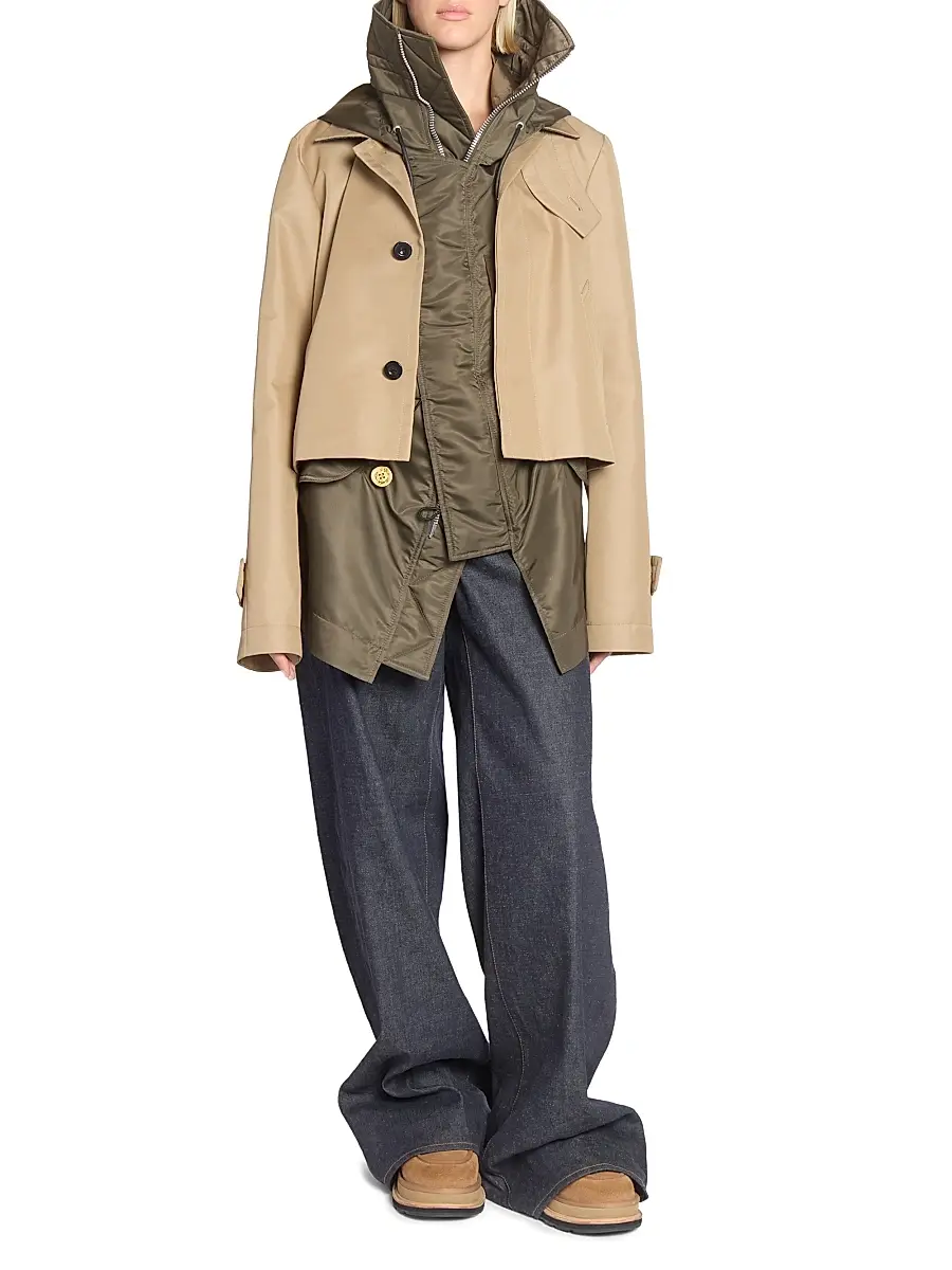 Sacai Women's Cotton Gabardine Blouson Jacket - Beige Dark Khaki | Thumbnail 2