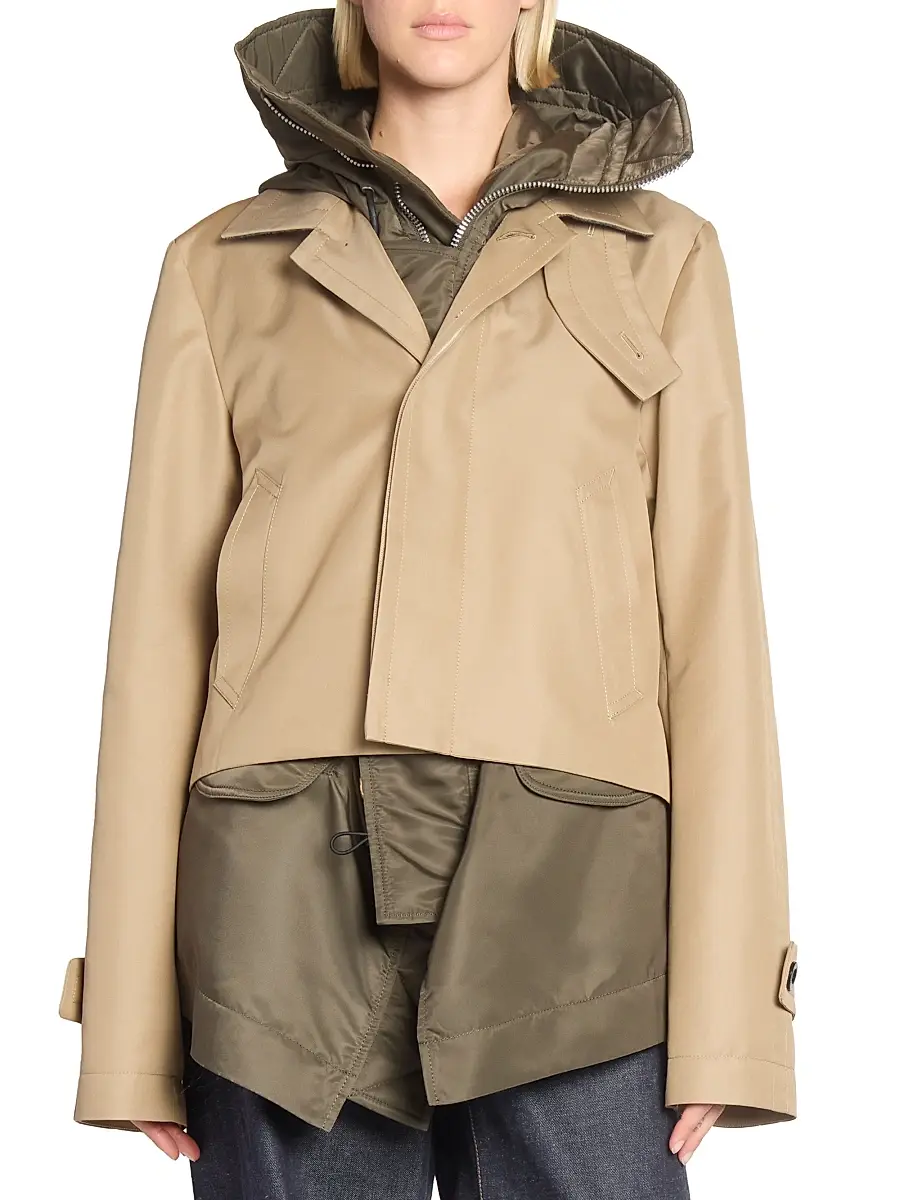 Sacai Women's Cotton Gabardine Blouson Jacket - Beige Dark Khaki | Thumbnail 3