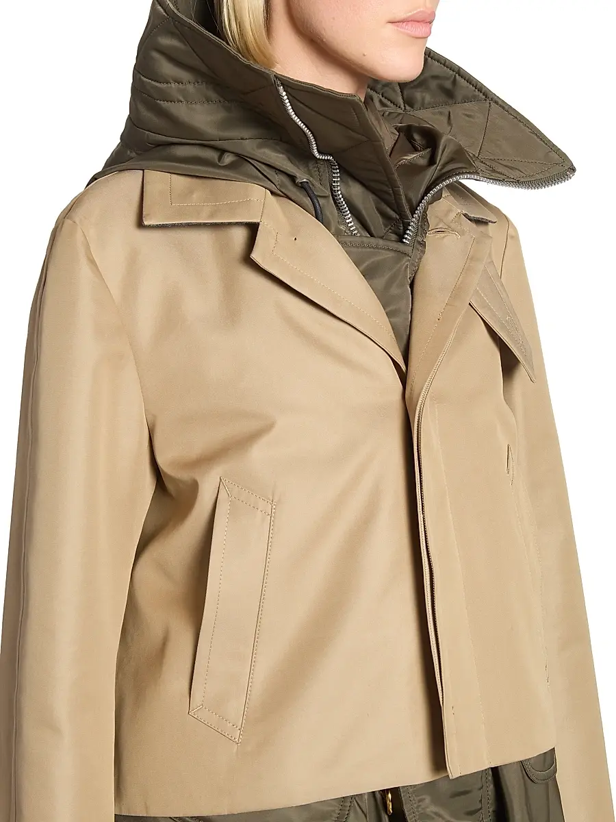 Sacai Women's Cotton Gabardine Blouson Jacket - Beige Dark Khaki | Thumbnail 6