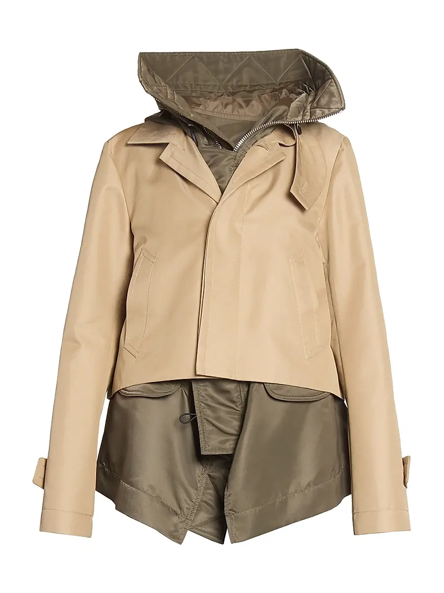 Women's Cotton Gabardine Blouson Jacket - Beige Dark Khaki Women's Cotton Gabardine Blouson Jacket - Beige Dark Khaki