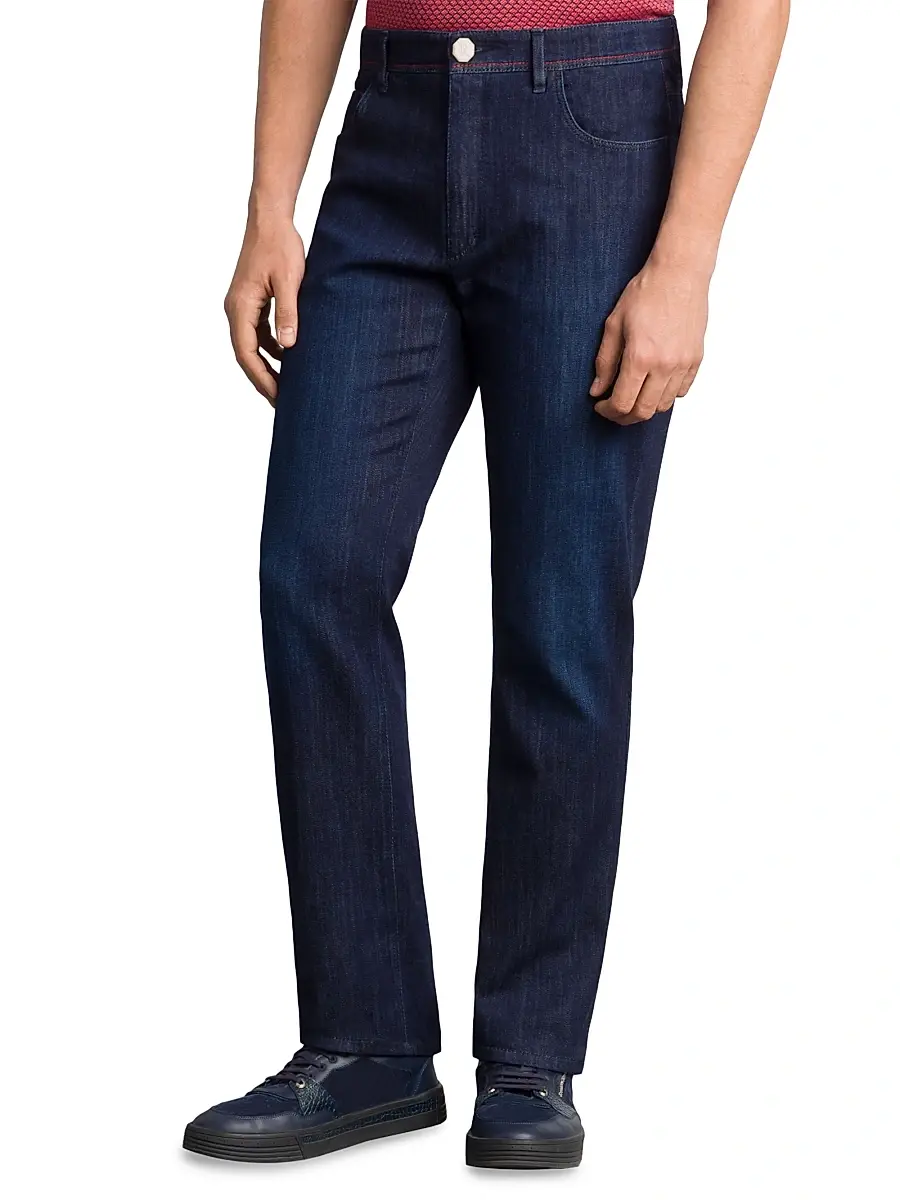 Stefano Ricci Men's Elegant Cotton-Blend Tapered Jeans | Thumbnail 2 Stefano Ricci Men's Elegant Cotton-Blend Tapered Jeans | Thumbnail 2
