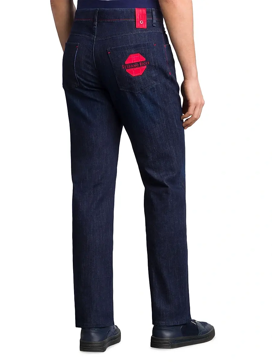 Stefano Ricci Men's Elegant Cotton-Blend Tapered Jeans | Thumbnail 3 Stefano Ricci Men's Elegant Cotton-Blend Tapered Jeans | Thumbnail 3