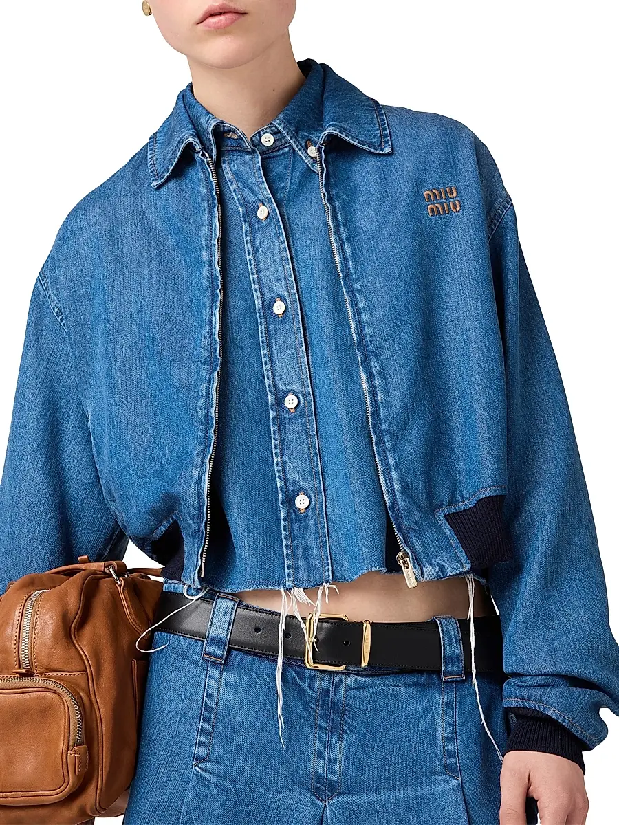 Miu Miu Women's Denim Blouson Jacket - Blue | Thumbnail 3 Miu Miu Women's Denim Blouson Jacket - Blue | Thumbnail 3