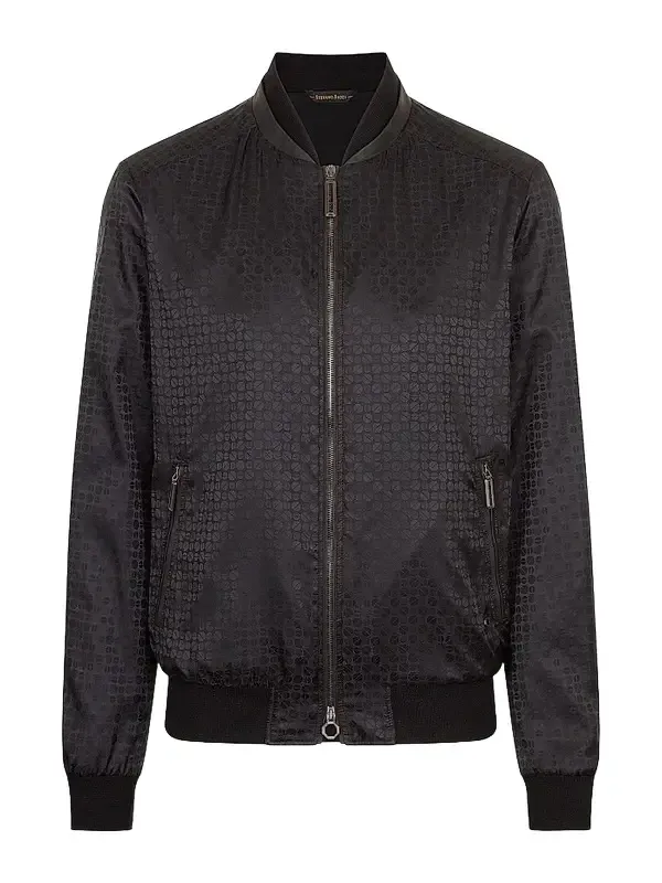 Men's Jacquard and Lambskin Leather Blouson Jacket