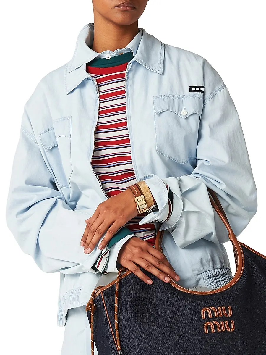Miu Miu Women's Chambray Blouson Jacket | Thumbnail 4 Miu Miu Women's Chambray Blouson Jacket | Thumbnail 4